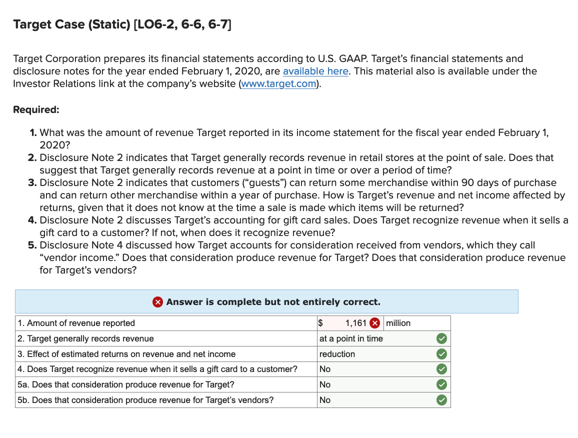  Target Case (Static)[LO6-2,6-6,6-7] Target Corporation prepares its financial statements according to