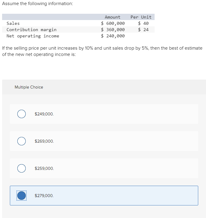 is closest to: Multiple Choice $92,308 $100,000 $80,000 $120,000. Assuming the company