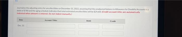 . (Credit account tifes are automatically indented when omount is entered. Do