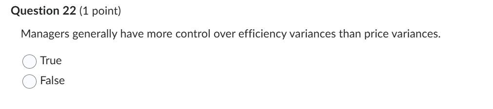  Question 22(1 point) Managers generally have more control over efficiency variances