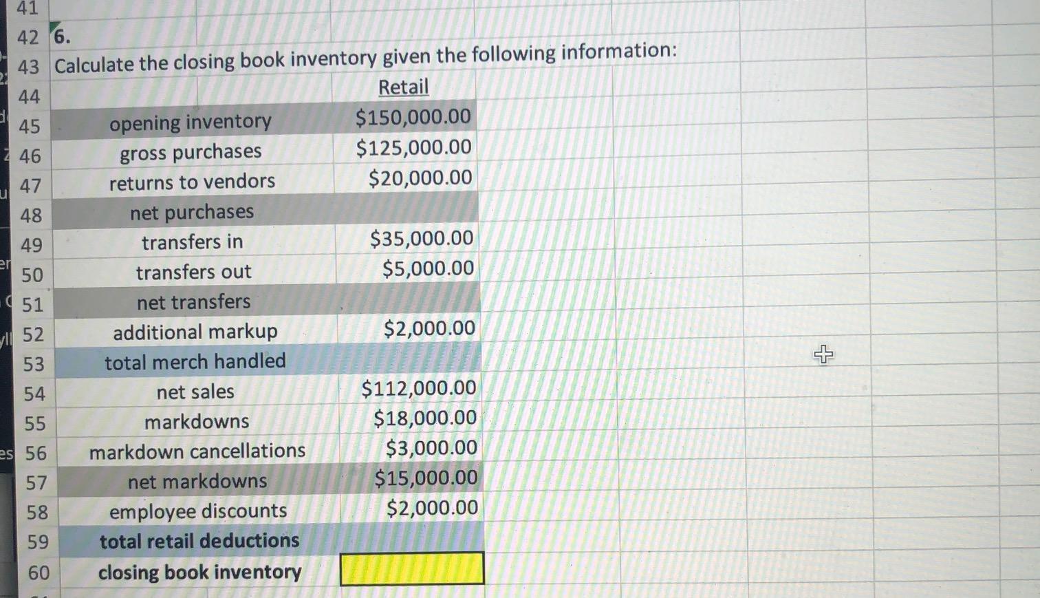 Please do question in excel and not on paper, thanks! ul 41