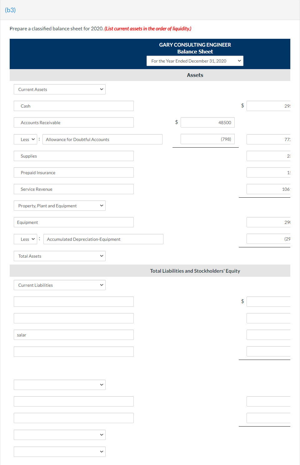 Accounts Receivable 48,500 Allowance for Doubtful Accounts $798 Supplies 2.330 Prepaid Insurance