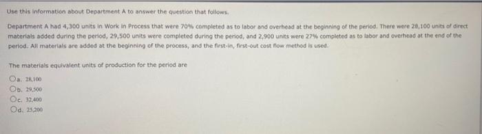 please help Use this information about Department A to answer the question