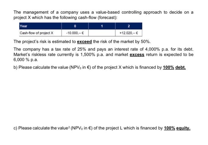 to find the answer As the (net present) value of project X