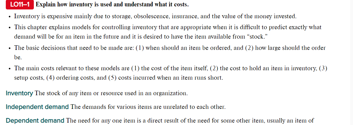 mentioned and finally use an example using another company. Inventory management using