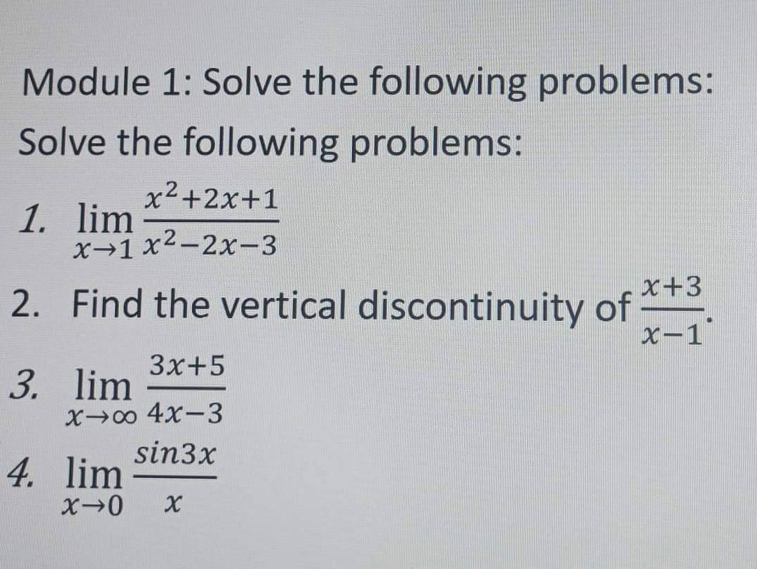 solve all plzz Neatly Module 1: Solve the following problems: Solve the
