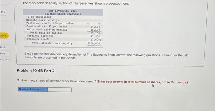 following information applies to the questions displayed below.) The stockholders' equity section