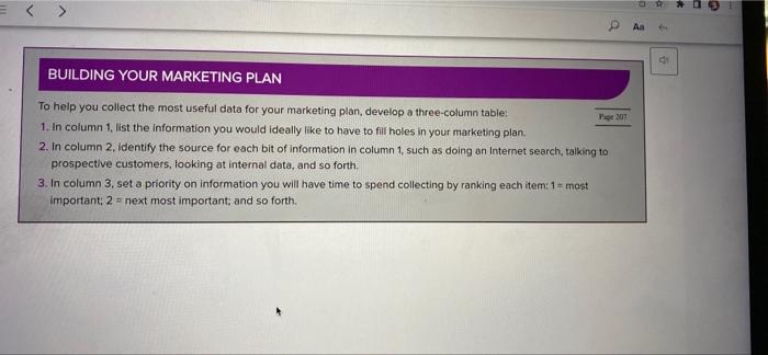 PLEASE SOLVE! PLEASE! Q BUILDING YOUR MARKETING PLAN To help you collect