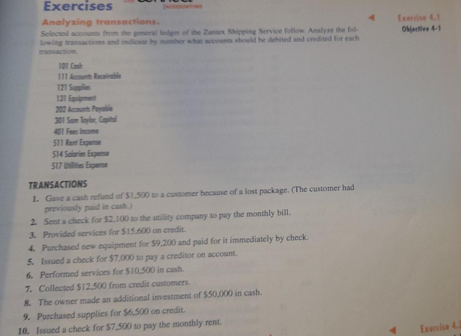  can you explained Exercises Analyzing transactions. Selected accounts from the general