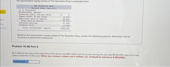 (partial) ($ in thousands) Stockholders' equity: Preferred stock, $50 par value Common