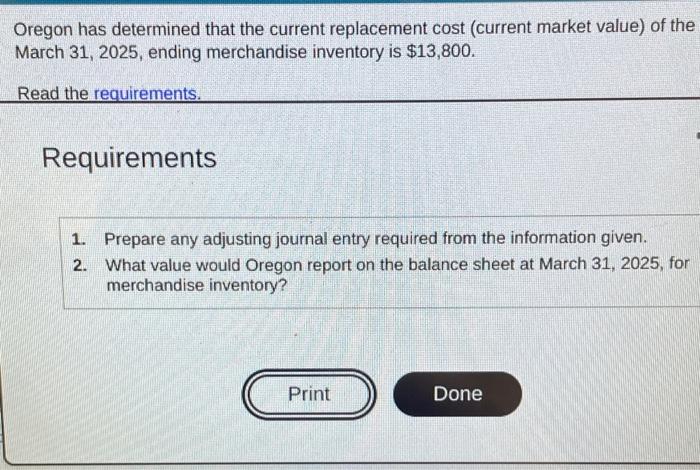 method, has the following account balances at March 31, 2025, prior to