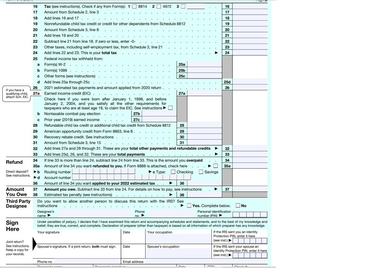 Use the following information to complete Rhonda Hills 2021 federal income tax