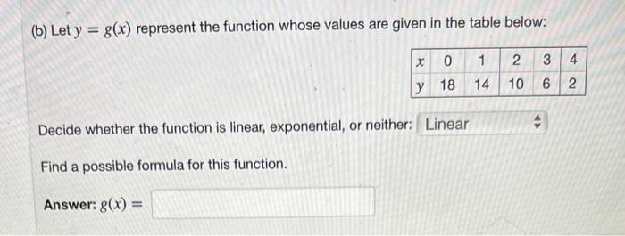  (b) Let y=g(x) represent the function whose values are given in