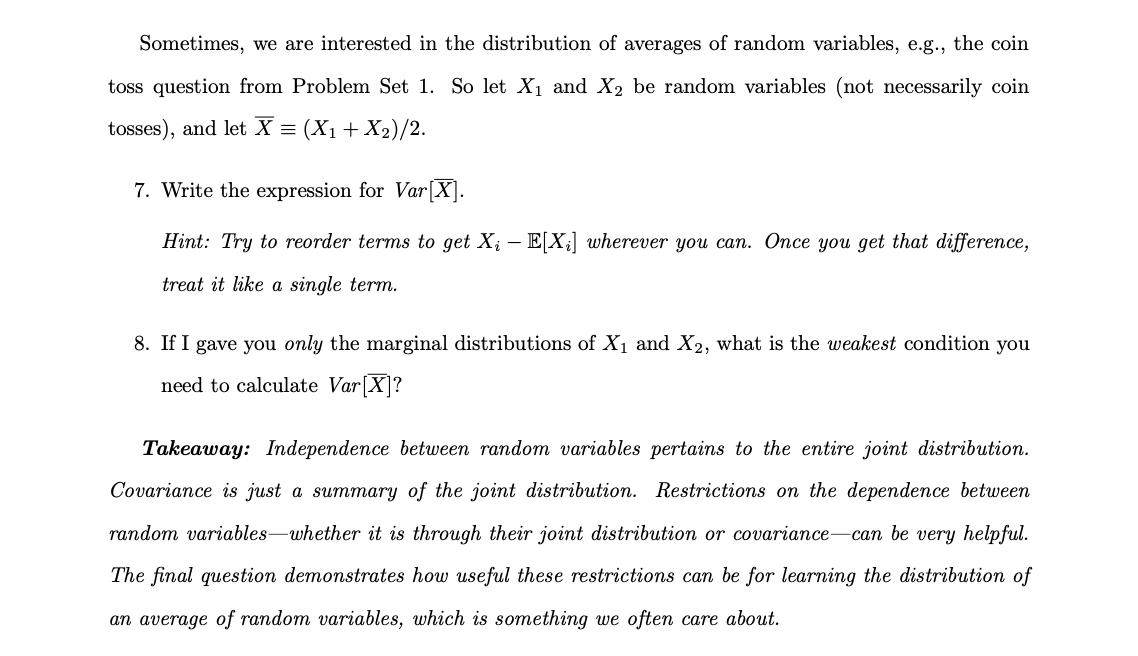 ? What about Cov[E[X],Y] ? 3. Suppose \( X \perp Y \).