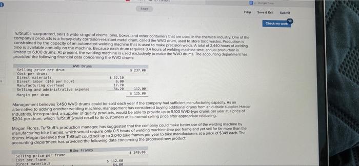 please help Sare Help Seve & Sult Check my work TutStuft. Incorporated,