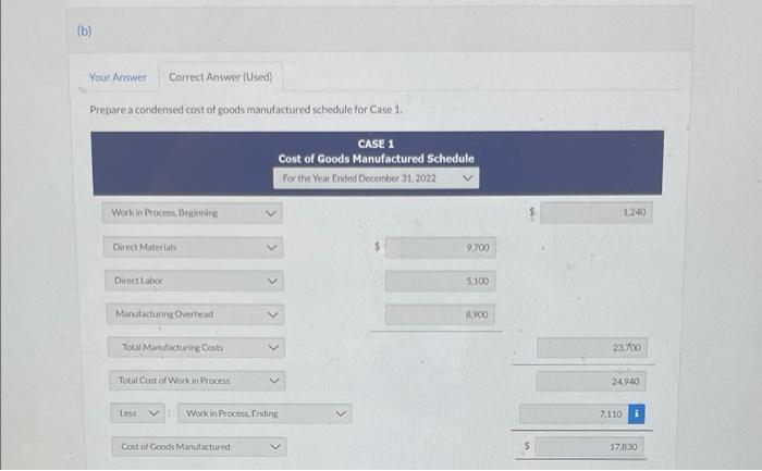 letter Case Direct materials used 59.700 $ 4010 Direct labor 5.100 8.170