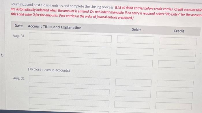  journalize and post closing entries and complete the closing process Journalize