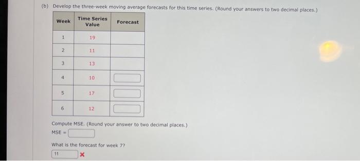 I am posting. Thank you Consider the following time series data. Week