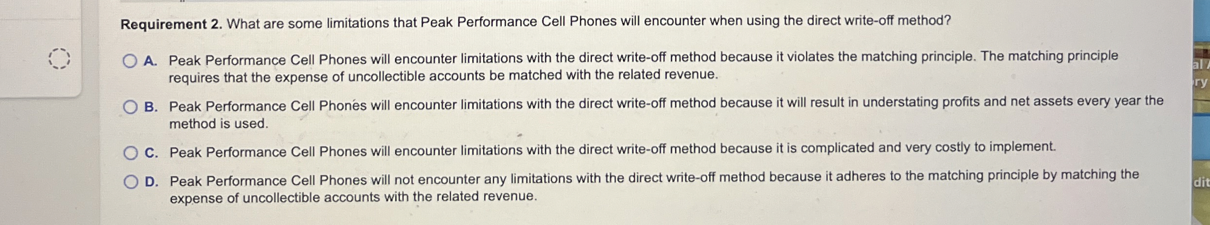  Requirement 2. What are some limitations that Peak Performance Cell Phones