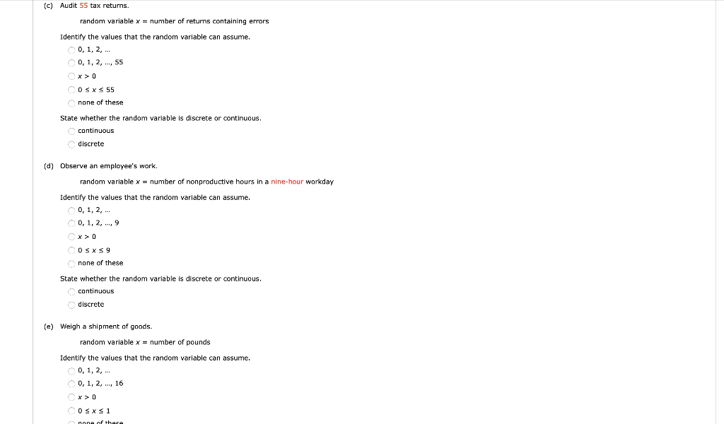 questions answered correctly Identify the values that the random variable can assume.