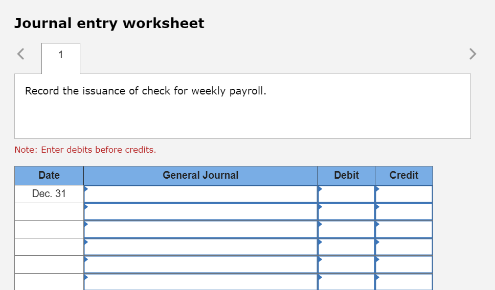 a week. During the pay period that ended December 31 , 20X1,