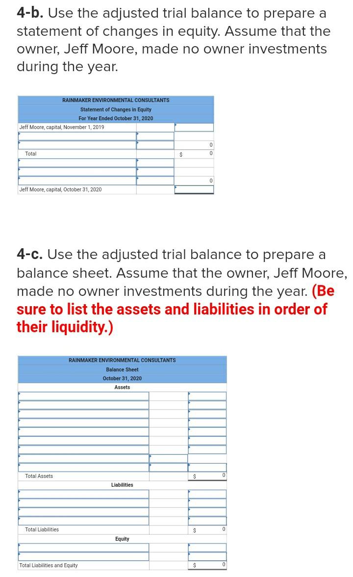 October 31, 2020, follows: RAINMAKER ENVIRONMENTAL CONSULTANTS Unadjusted Trial Balance October 31,