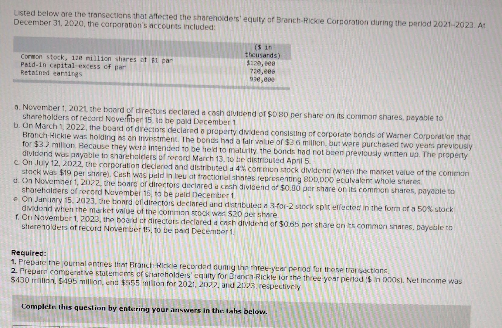 please only do requirement 1, I just need the journal entries. will