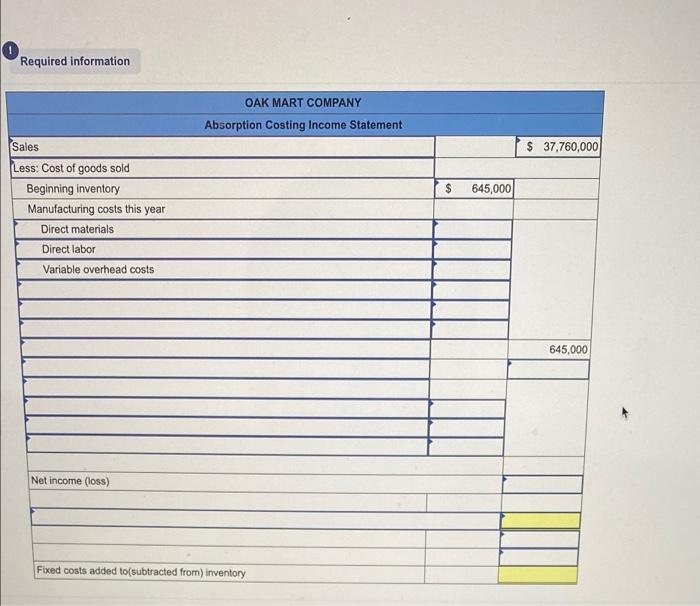 information [The following information applies to the questions displayed below.] Oak Mart,