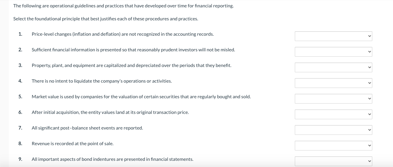 Answer all 15 please. The following are operational guidelines and practices that