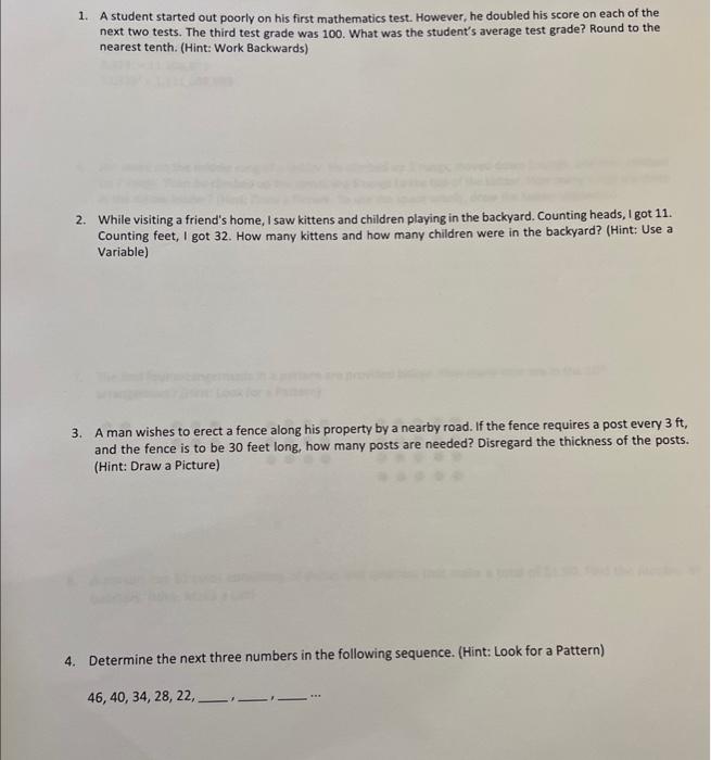help 1. A student started out poorly on his first mathematics test.
