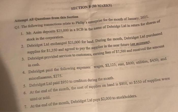 prepare a trial balance sheet SECTION B (80 MARKS) Attempt All Questions