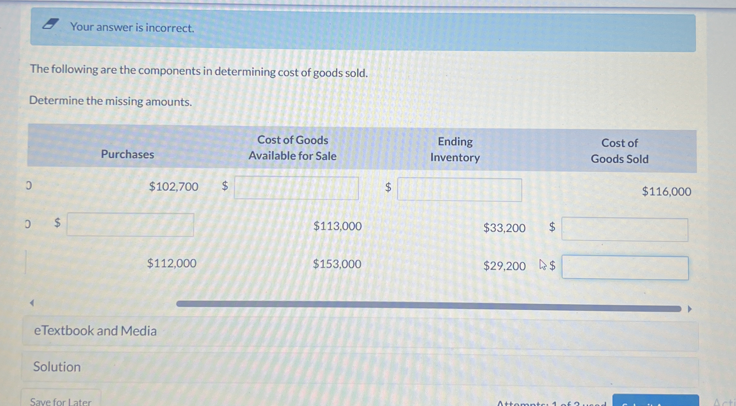  Fill in all the blanks Your answer is incorrect. The following