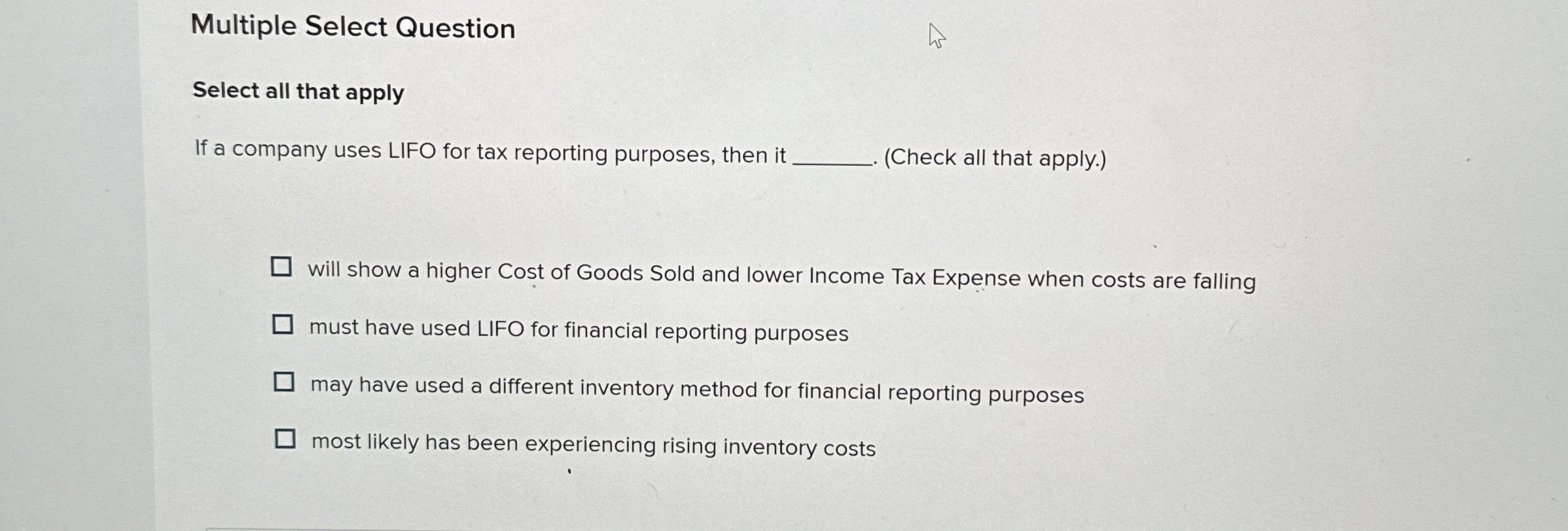  Multiple Select Question Select all that apply If a company uses