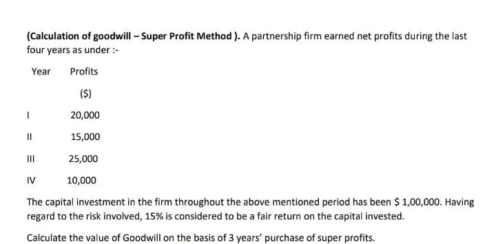  nn (Calculation of goodwill - Super Profit Method ). A partnership