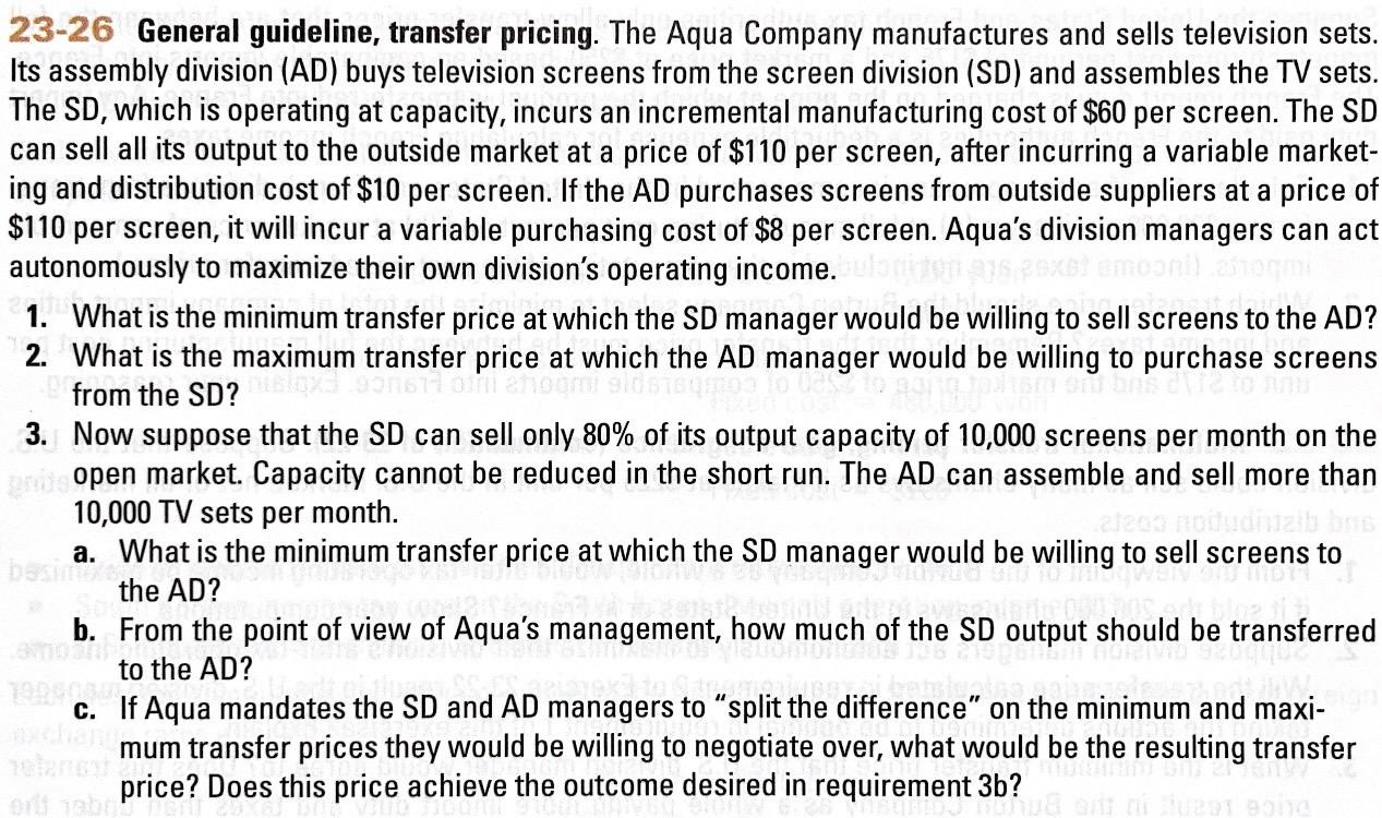 I need a detailed problem solving procees. 23-26 General guideline, transfer pricing.