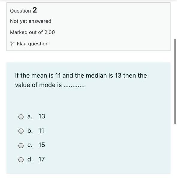 Marked out of 2.00 Flag question If the mode is 14 and