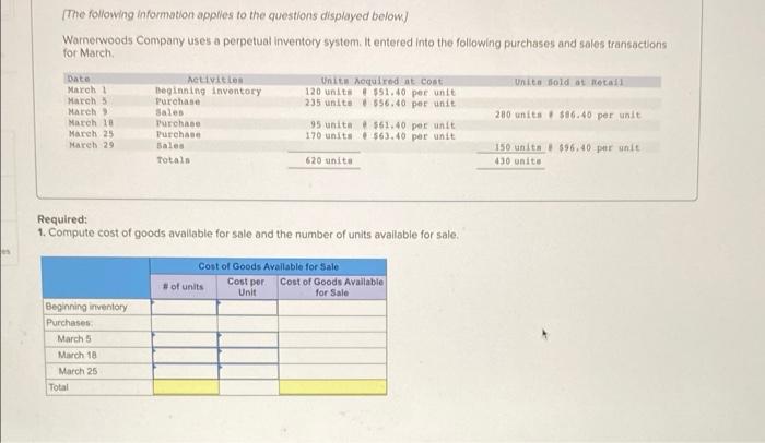 need help please, question has me stumped [The following information applies to