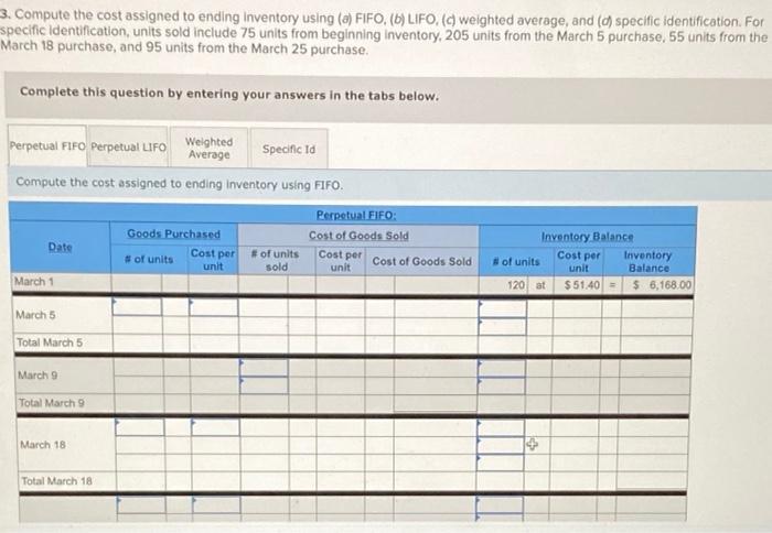 entered into the following purchases and sales transactions for March. Date Units