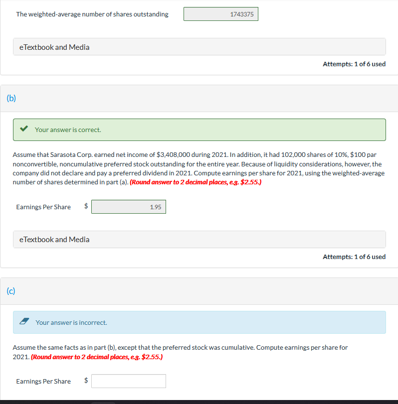 I Need the answer for the last part " Earnings Per