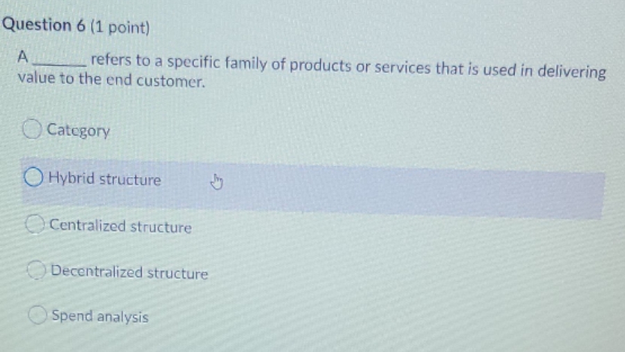 purchasing Question 6 (1 point) A refers to a specific family of