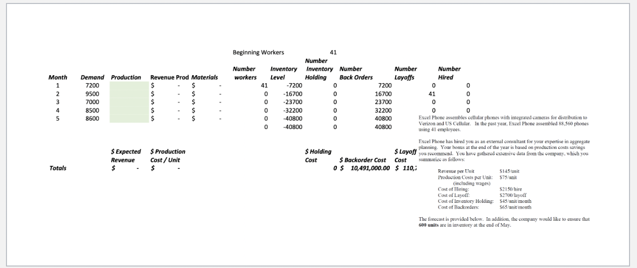 excel document. Needs to be more geared like a real company. So,