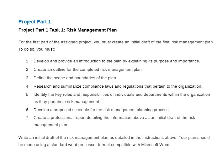 Project Part 1 Project Part 1 Task 1: Risk Management Plan
