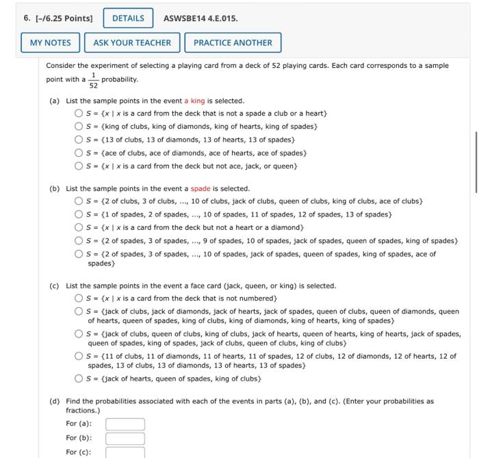 6 6. [-/6.25 Points] DETAILS ASWSBE14 4.E.015. MY NOTES ASK YOUR TEACHER