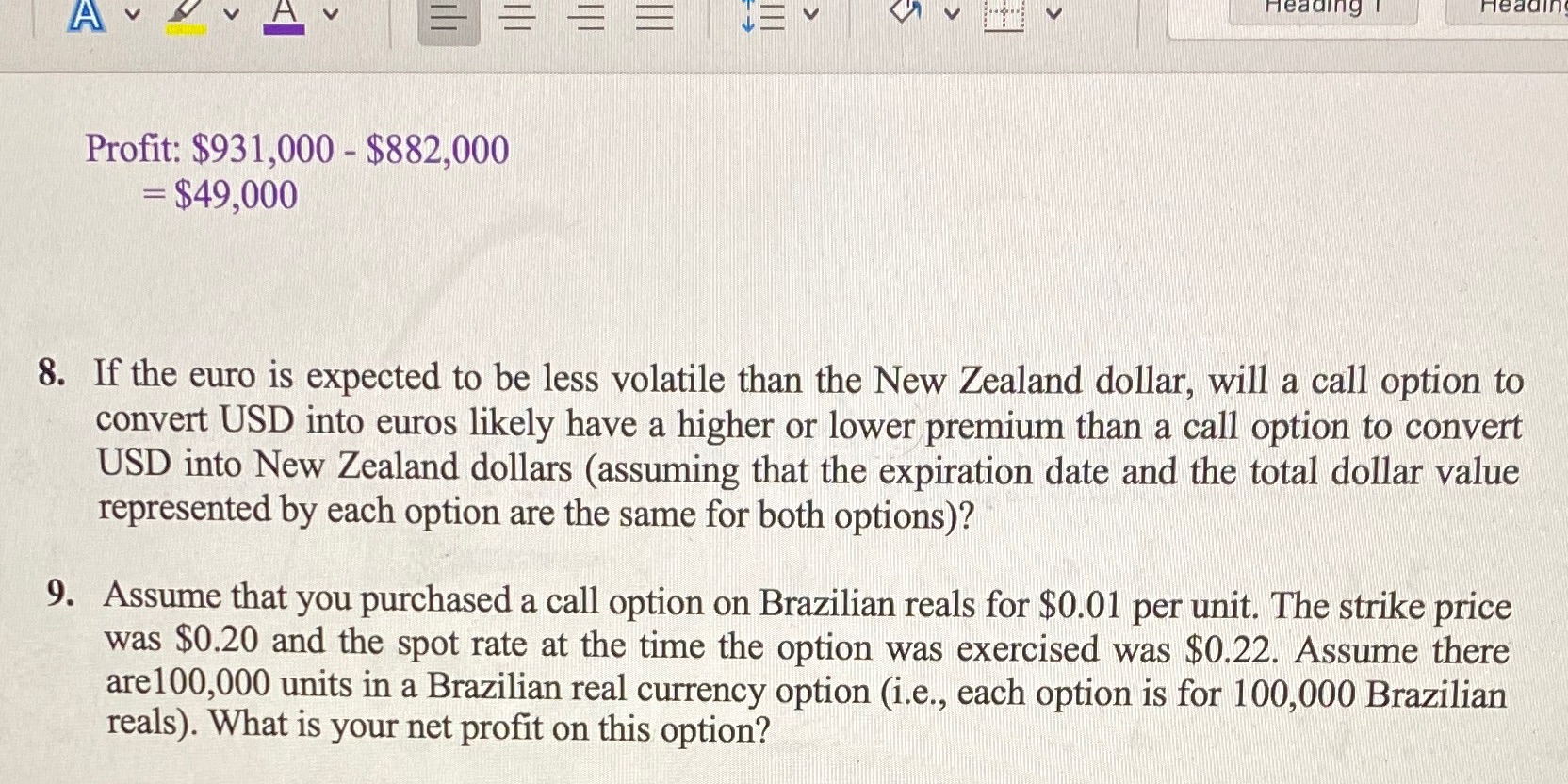 Number 8 Headin v A V V VIV Heading T Profit: $931,000