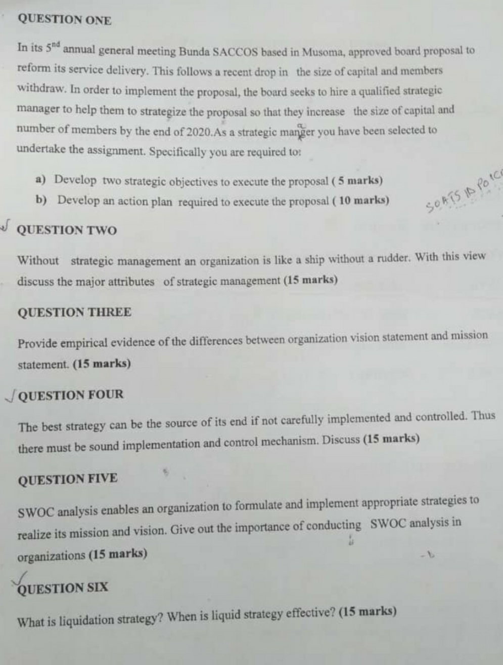 briefly explain each question QUESTION ONE In its 5d annual general meeting