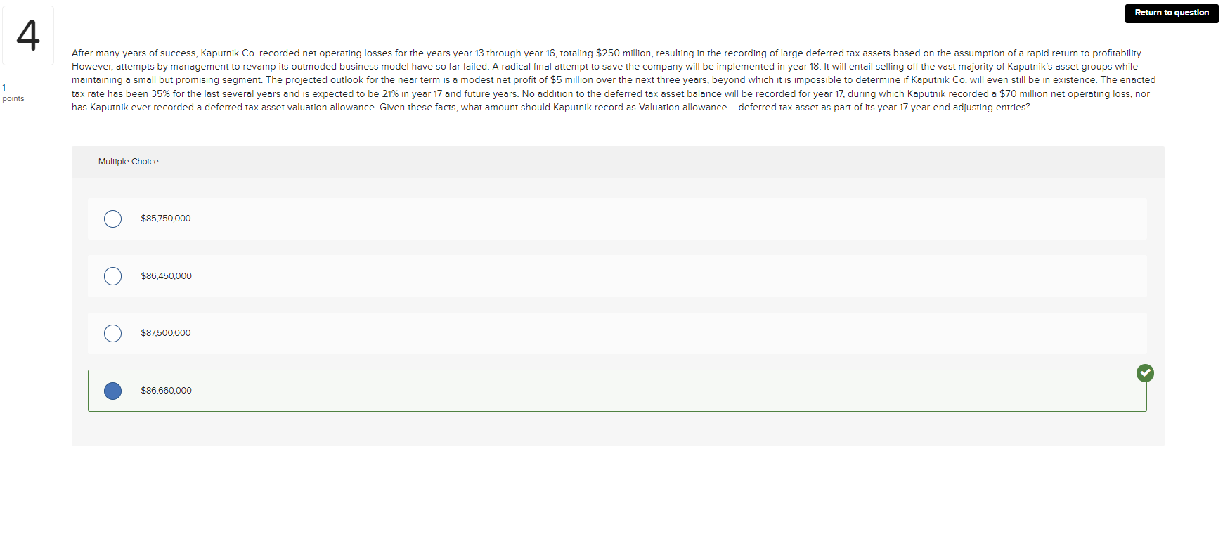 *Please explain in detail why the result is 86,660,000?????? Multiple Choice