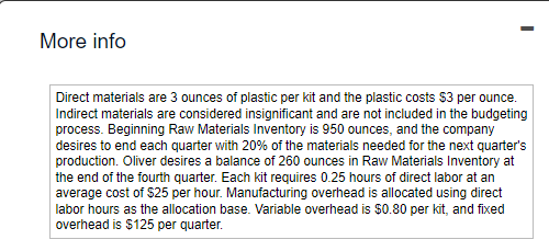 Need help with this, please. More info Direct materials are 3 ounces