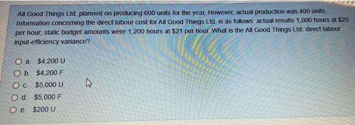 plz answer plzz Asap All Good Things Ltd. planned on producing 600