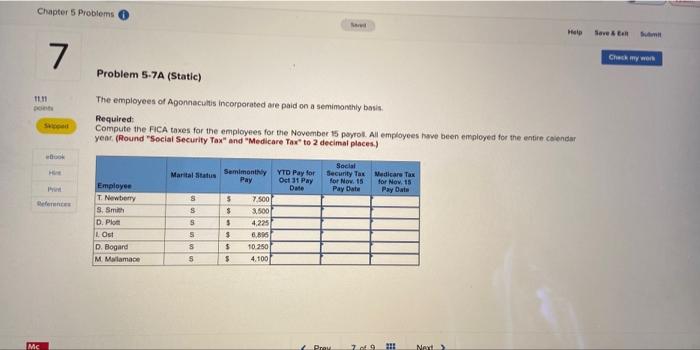 payroll help? Chapter 5 Problems Help Save & ER 7 Problem 5-7A