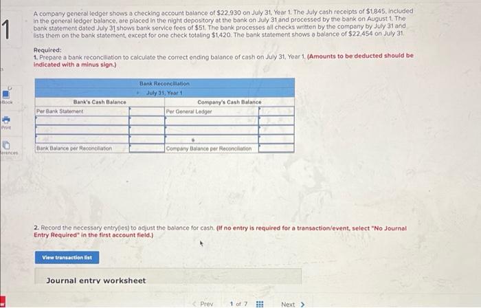 solve please 1 A company general ledger shows a checking account balance